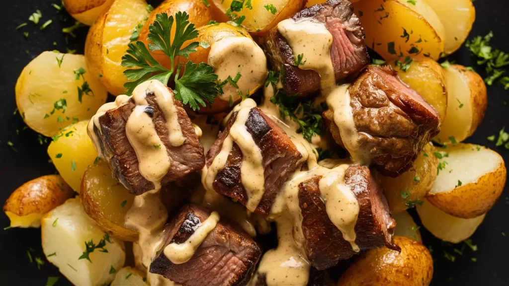 Garlic Butter Steak Bites and Potatoes