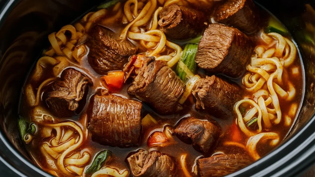 crockpot beef tips and noodles