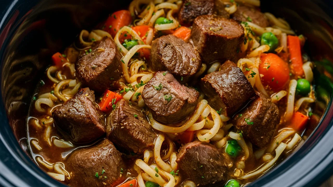 crockpot beef tips and noodles