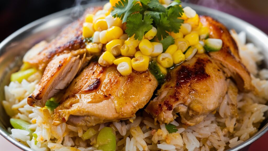 street corn chicken rice bowl