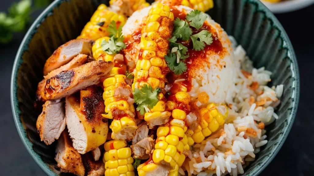 street corn chicken rice bowl