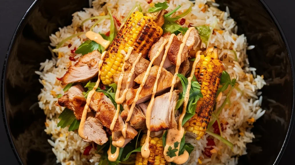 street corn chicken rice bowl