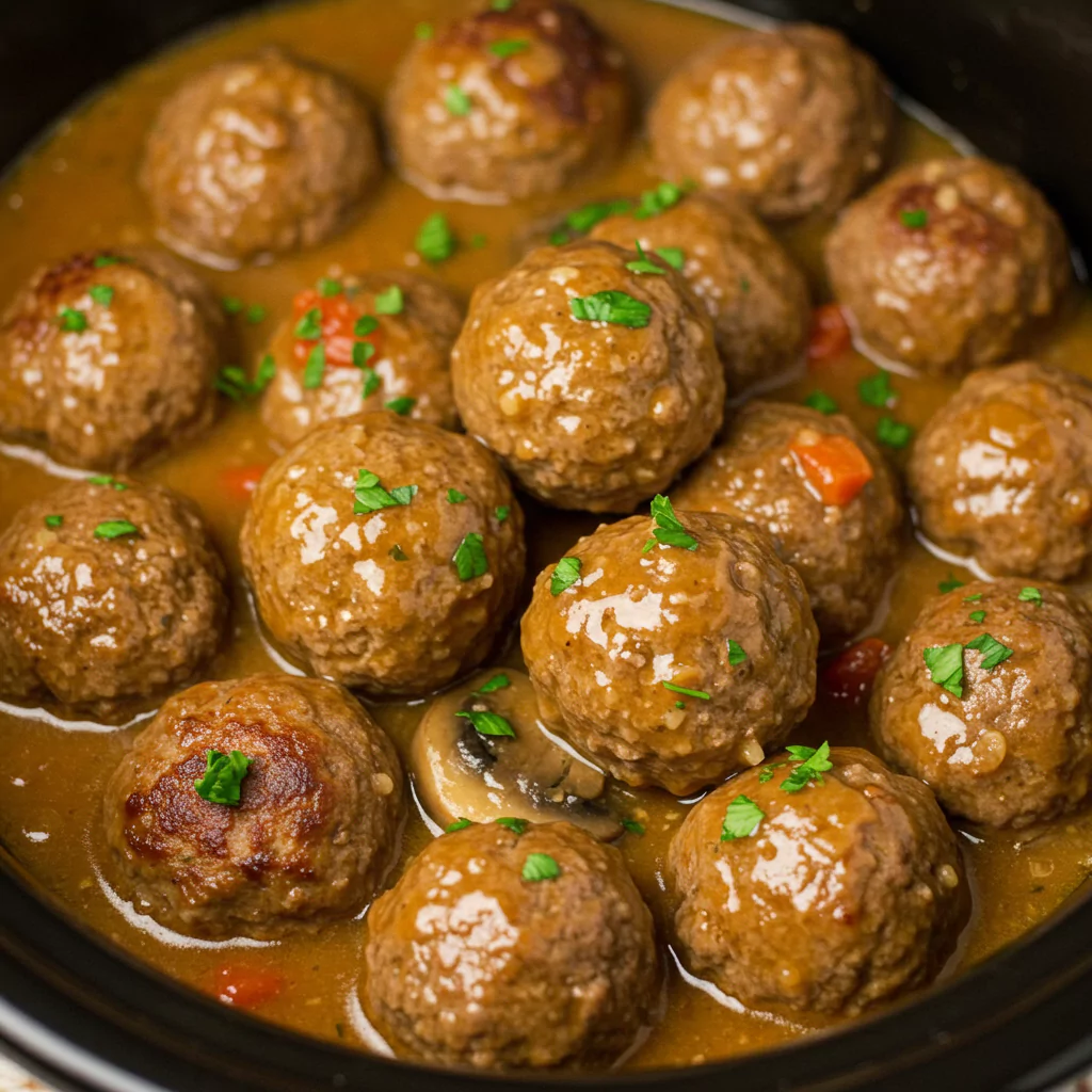 Slow Cooker Salisbury Steak Meatballs