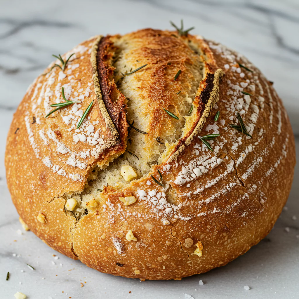 Rustic No Knead Rosemary Garlic Bread