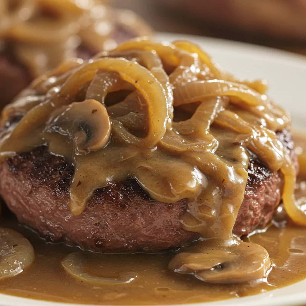 French Onion Salisbury Steak with mushroom gravy