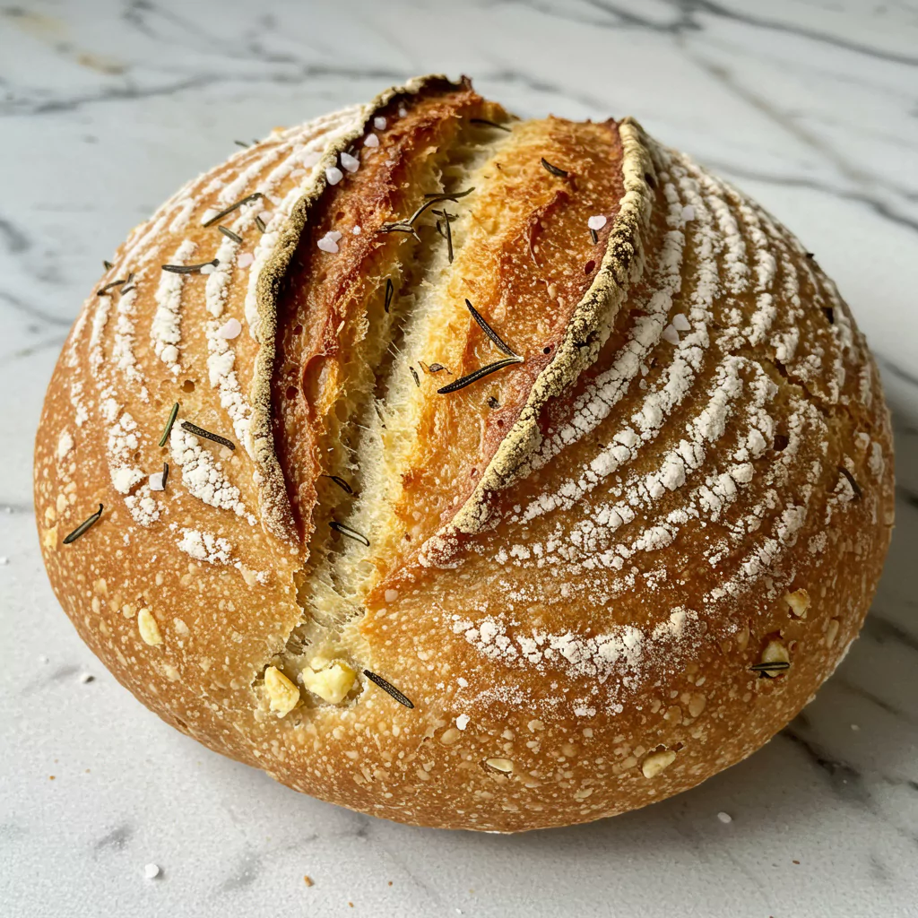 Rustic No Knead Rosemary Garlic Bread