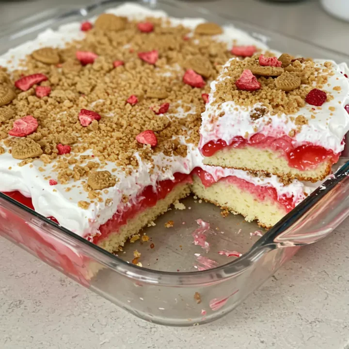 strawberry crunch poke cake
